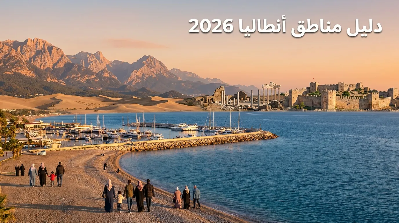 دليل مناطق أنطاليا 2026 - لارا وبيليك وكونياالتي وسايد وآلانيا