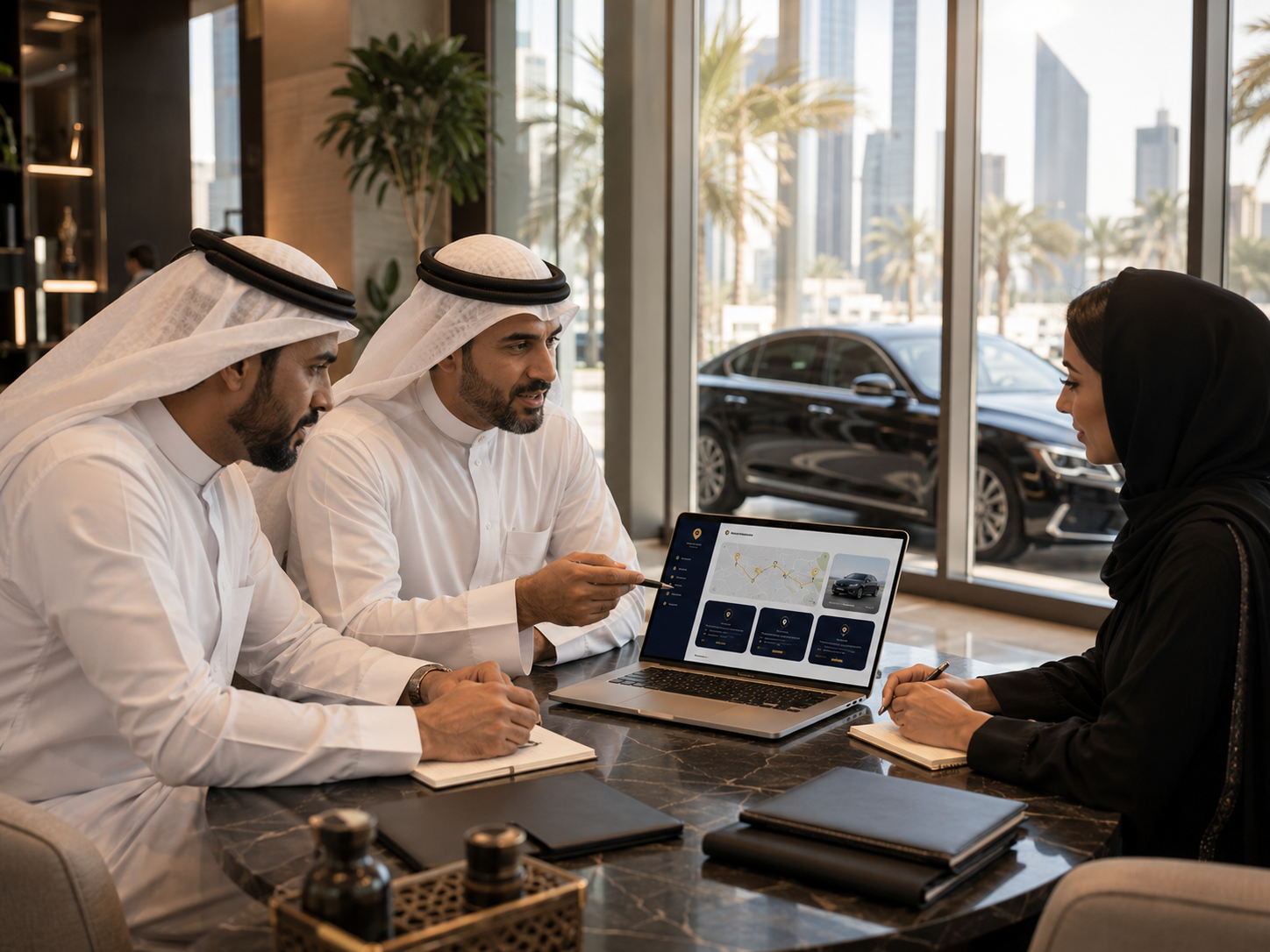 Two professionals during a business transfer